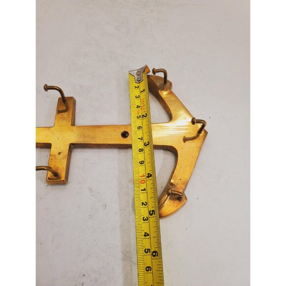 Vintage Brass Wall Key Holder Rack with five (5) Hooks | Mid Century Modern | - Picture 6 of 10